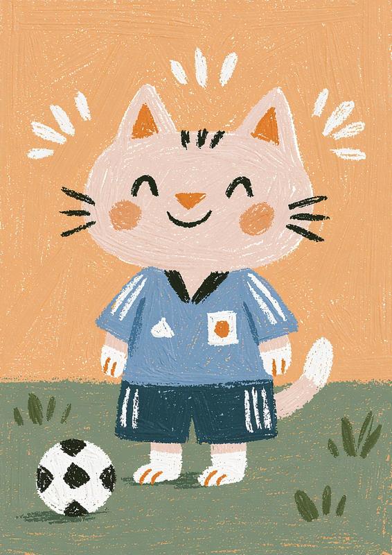 Create a fun summery illustration of a cute cat...