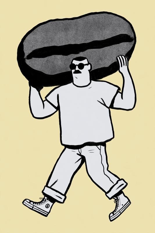 stylized illustration of amale character man carrying a heavy...