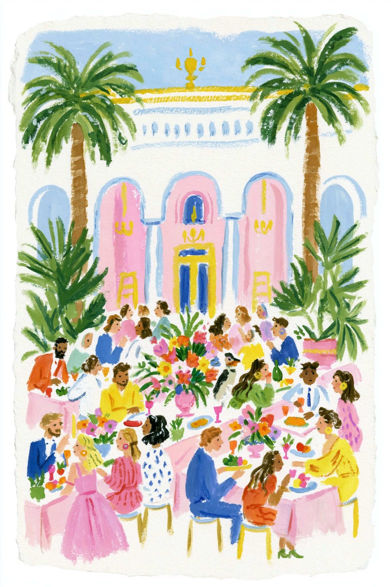 hand-painted illustration limited color palette a groupe of persians...
