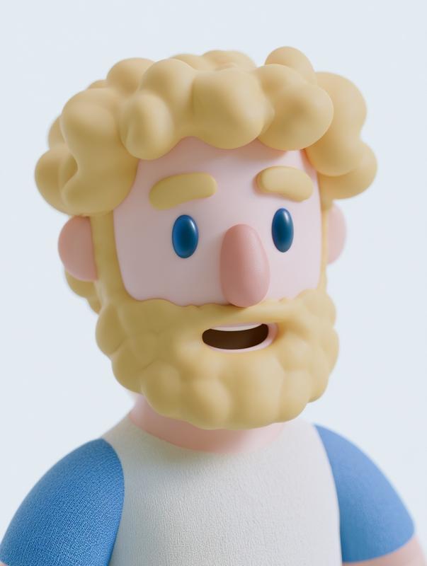 curly blonde boy smiling blue eyes beard cartoon style...