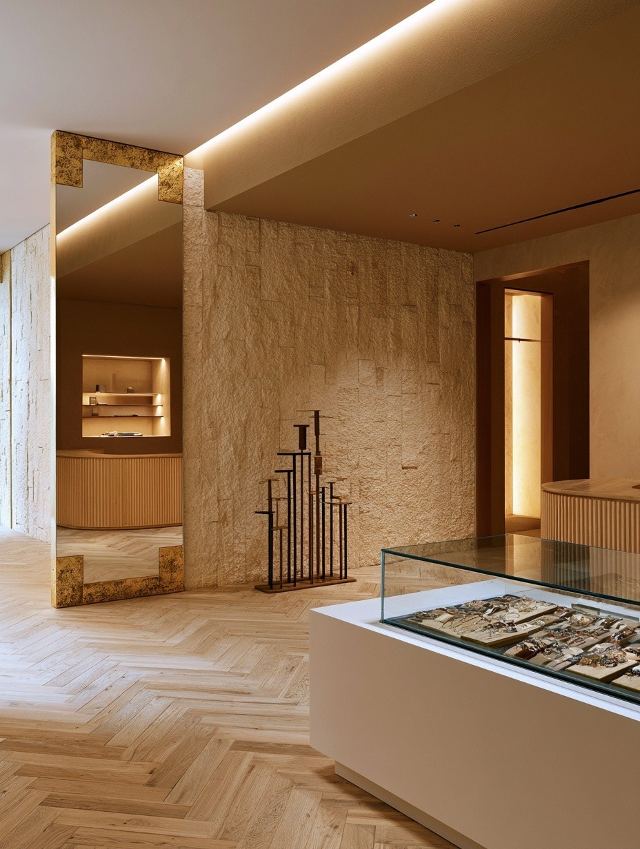 a detailed view of a fashion retail interior shows...