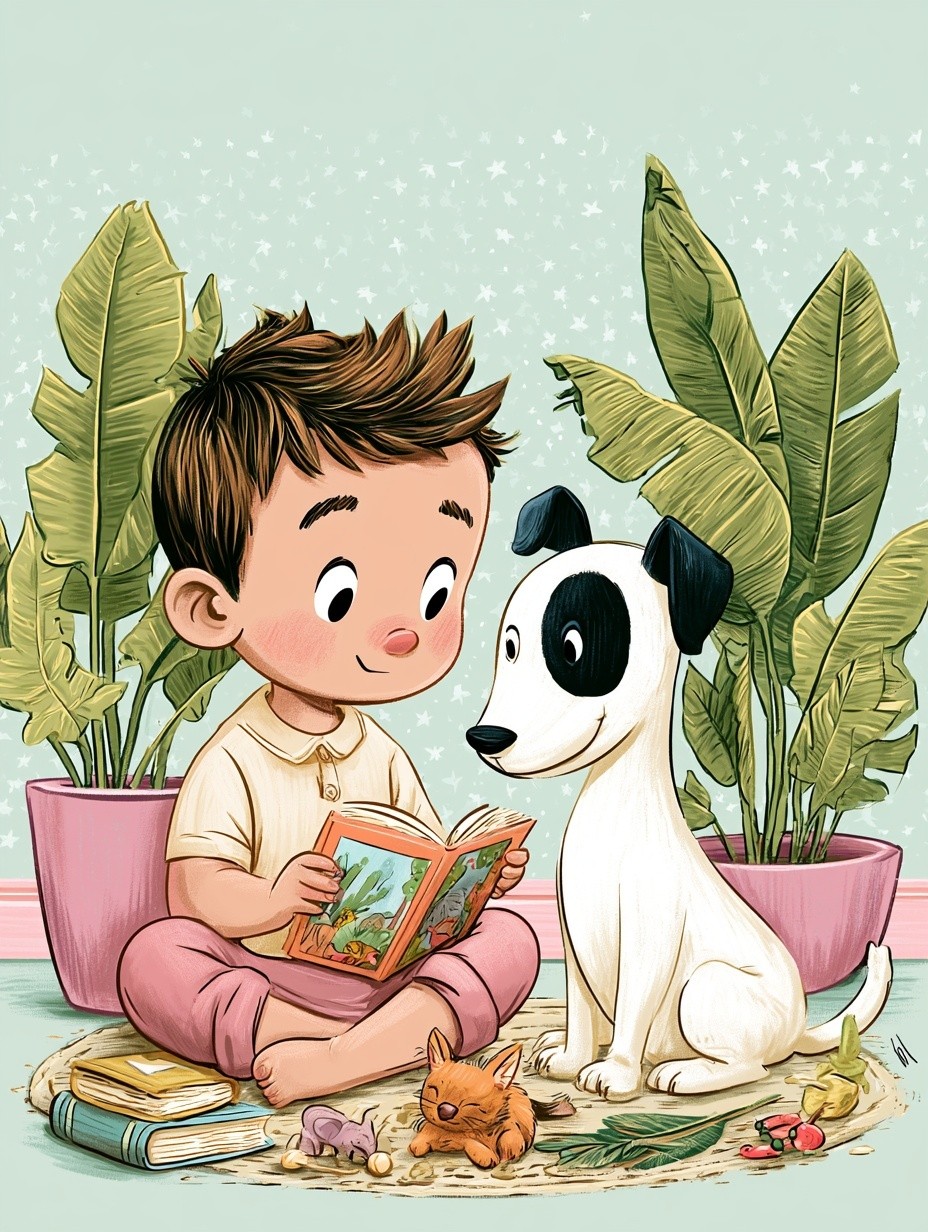 A playful and gentle storybook-style digital art print for...