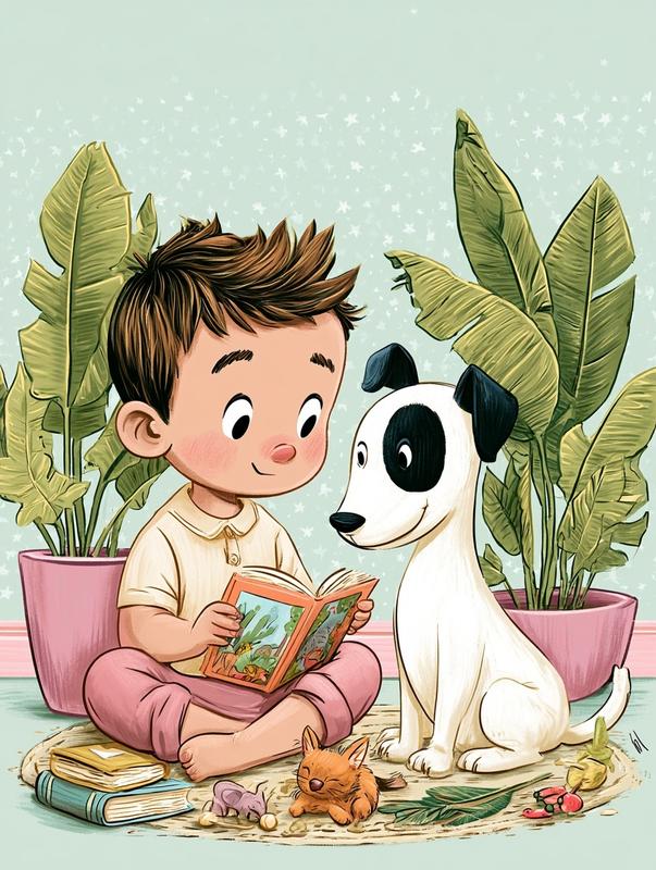 A playful and gentle storybook-style digital art print for...