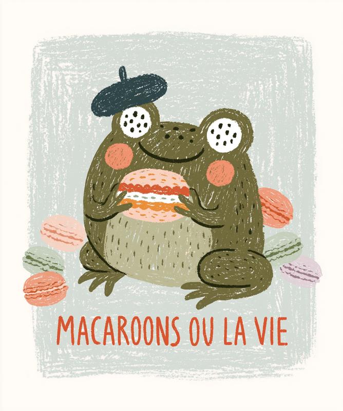 Create a fun expressive illustration of a cartoon frog...