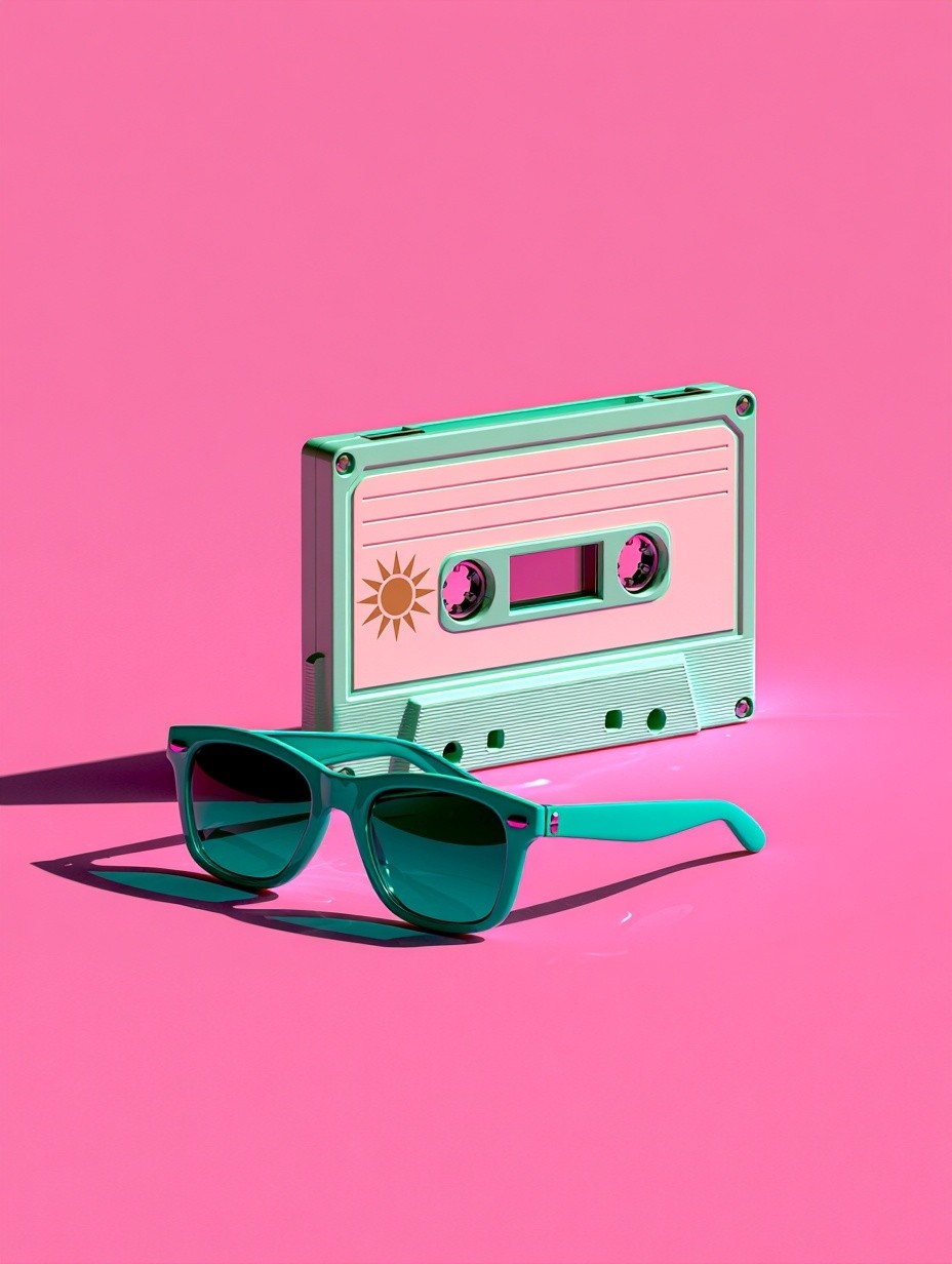 A high-concept 3D advertisement featuring a classic cassette tape...