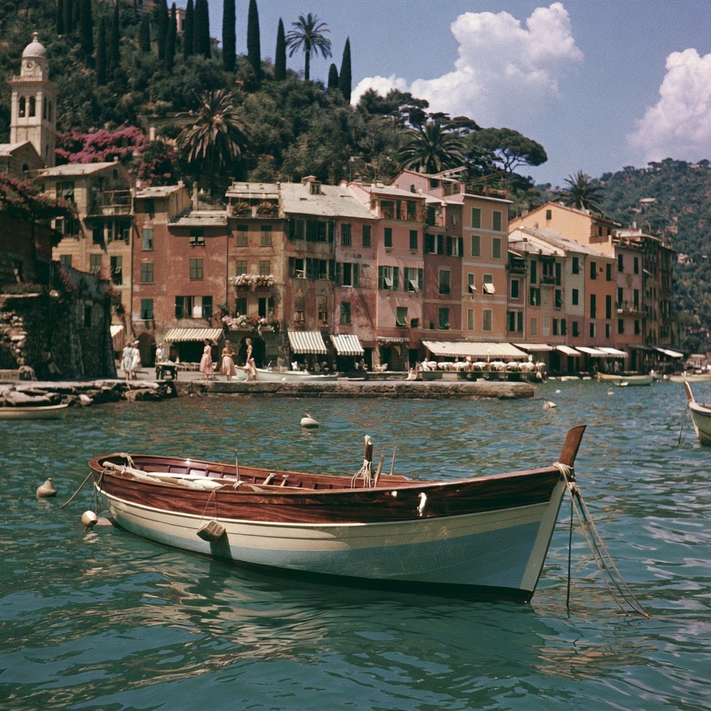Cinematic still from a 1950s Italian film panoramic view...