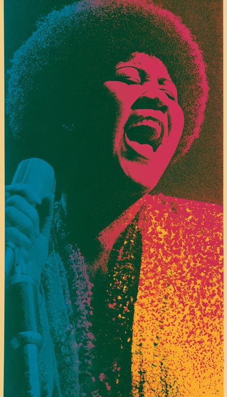 risograph halftone heavy 80s poster poster of aretha franklin...