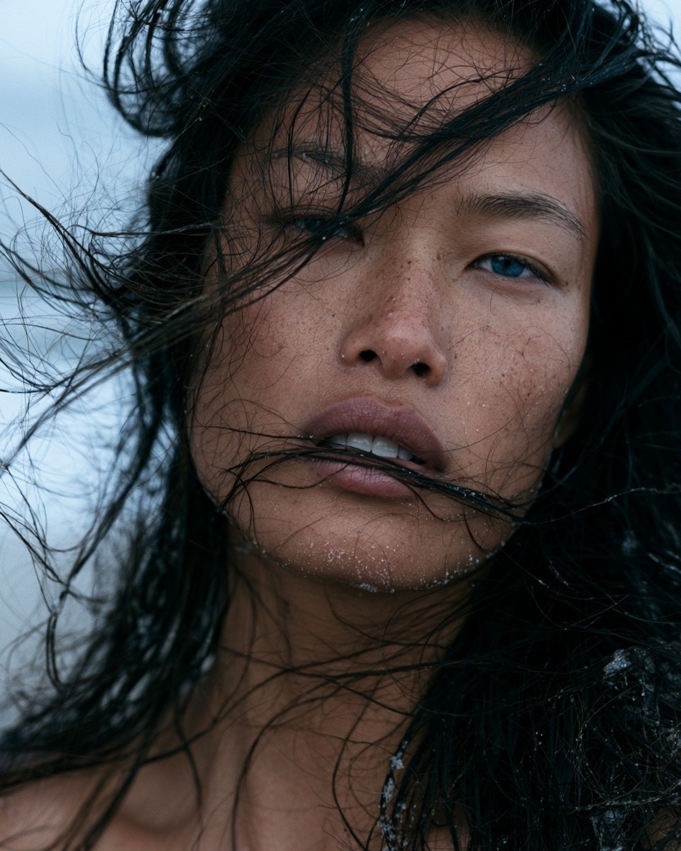 close-up portrait of an young asian woman at dawn...
