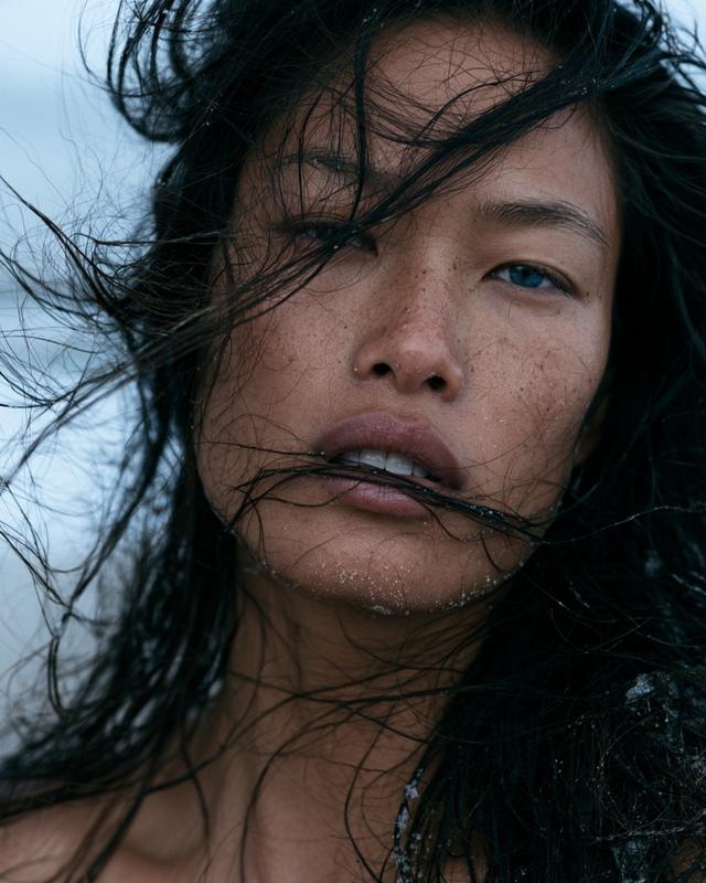 close-up portrait of an young asian woman at dawn...