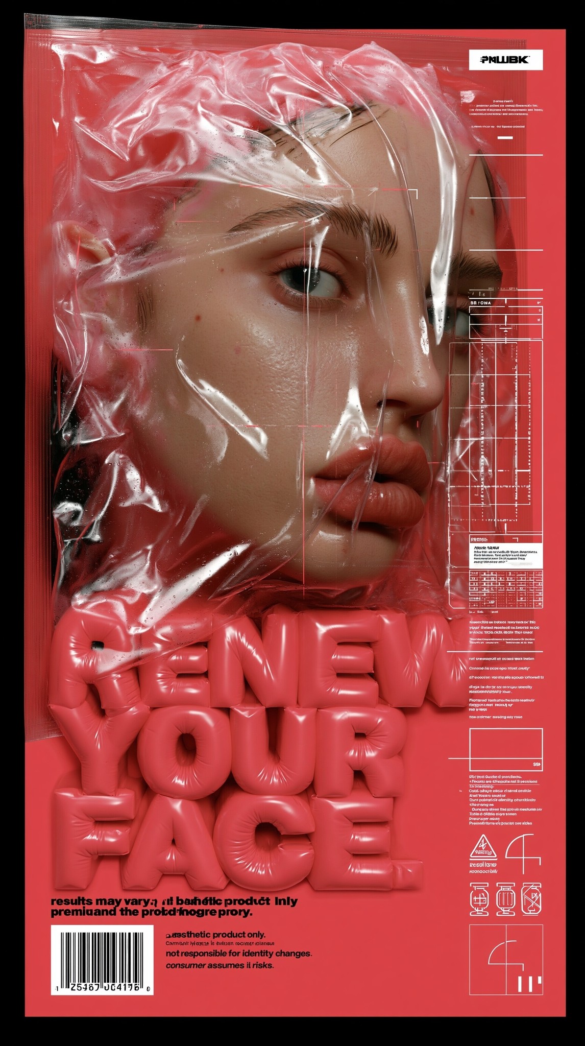 Dystopian luxury advertising poster bold red monochrome graphic design...