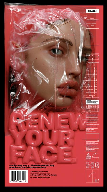 Dystopian luxury advertising poster bold red monochrome graphic design...