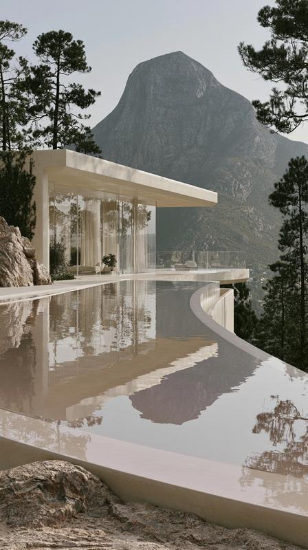 Ultra-realistic architectural photography of a luxurious high-tech villa in...