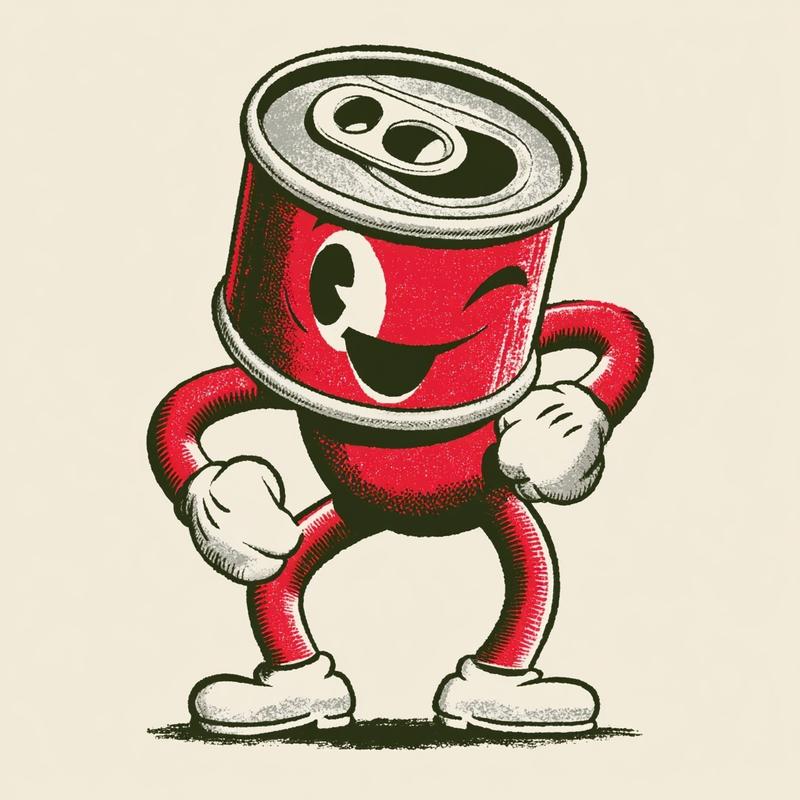 retro mascot logo 1950s advertising style an aluminum can...