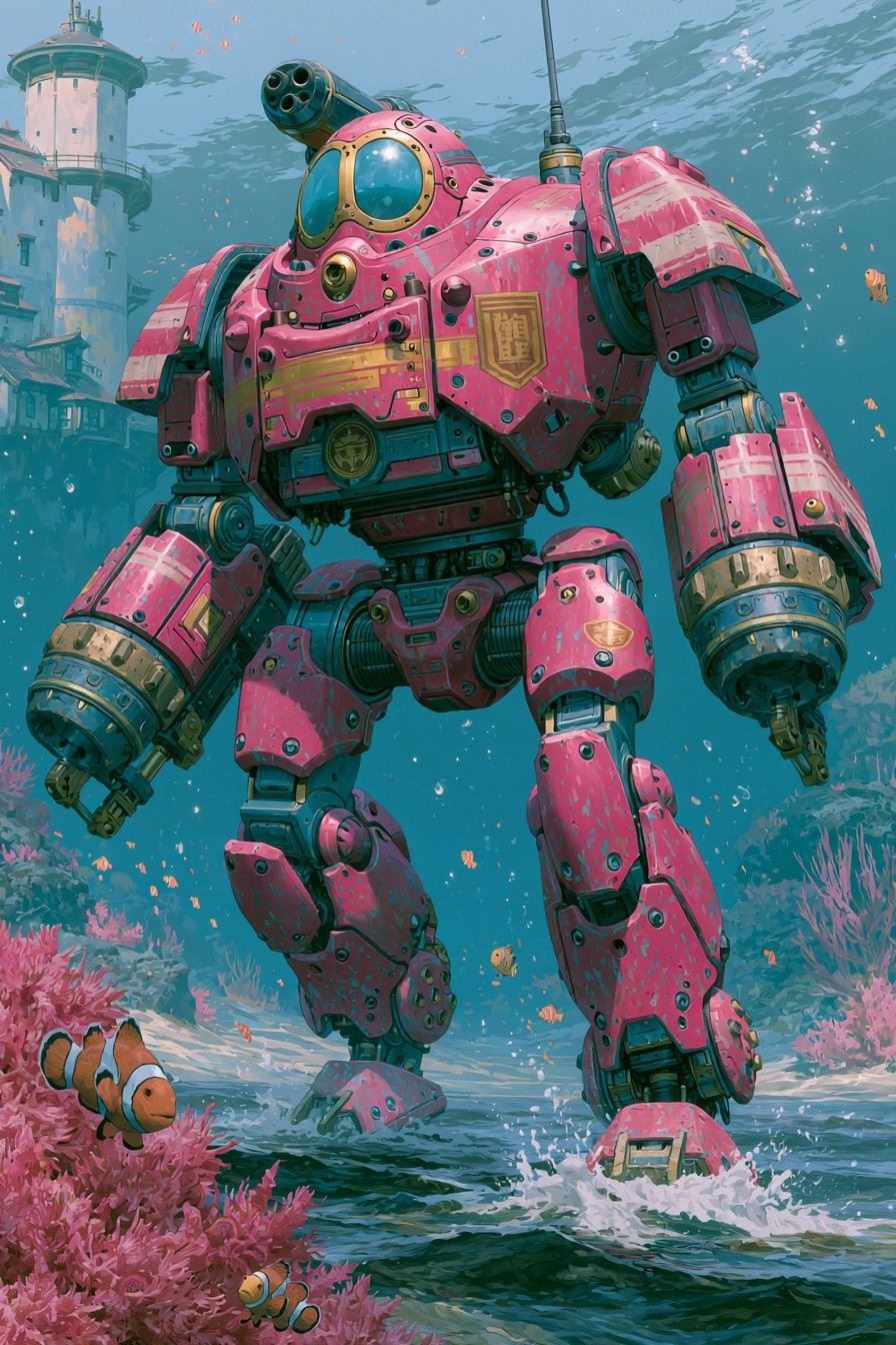 imagen epica estilo anime de un robot de guerra...