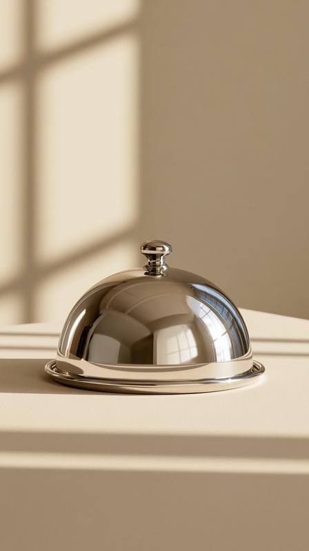 a single luxurious polished silver serving cloche dome perfectly...