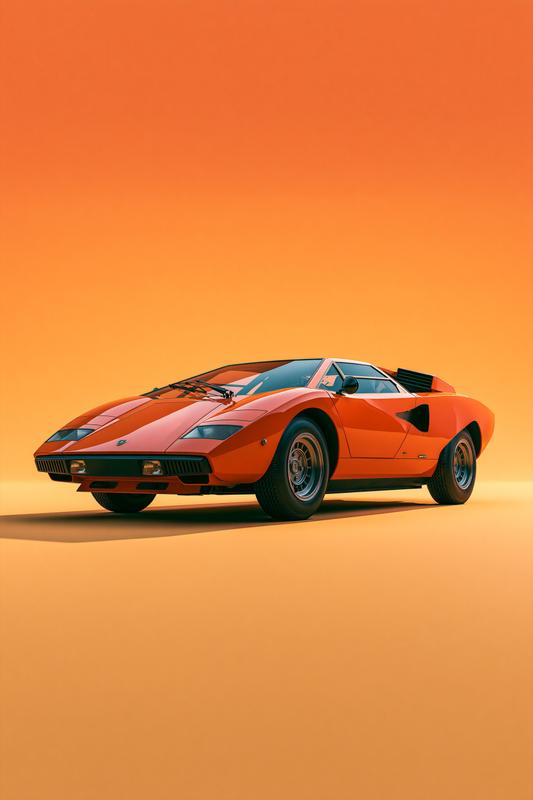 Lamborghini Countach LP400 Arancio Bahrain ultra realistic automotive studio...