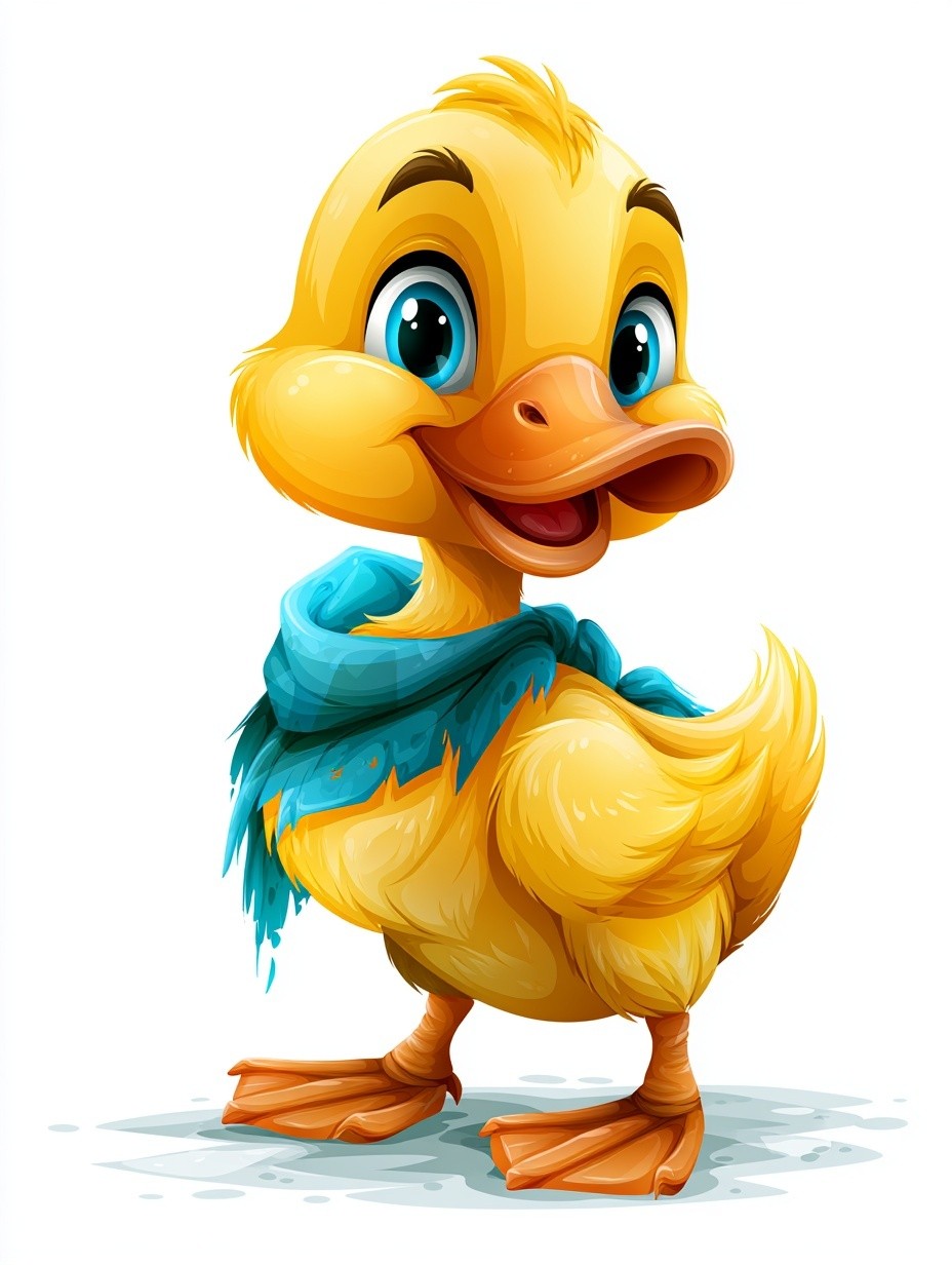 cute and happy yellow rubber duck cartoon character against...