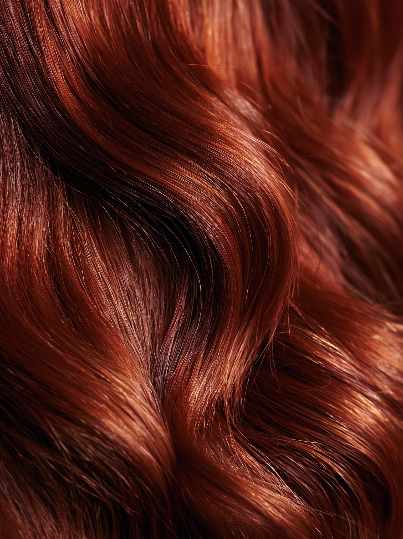 long flowing chestnut red hair wavy strands cascading from...