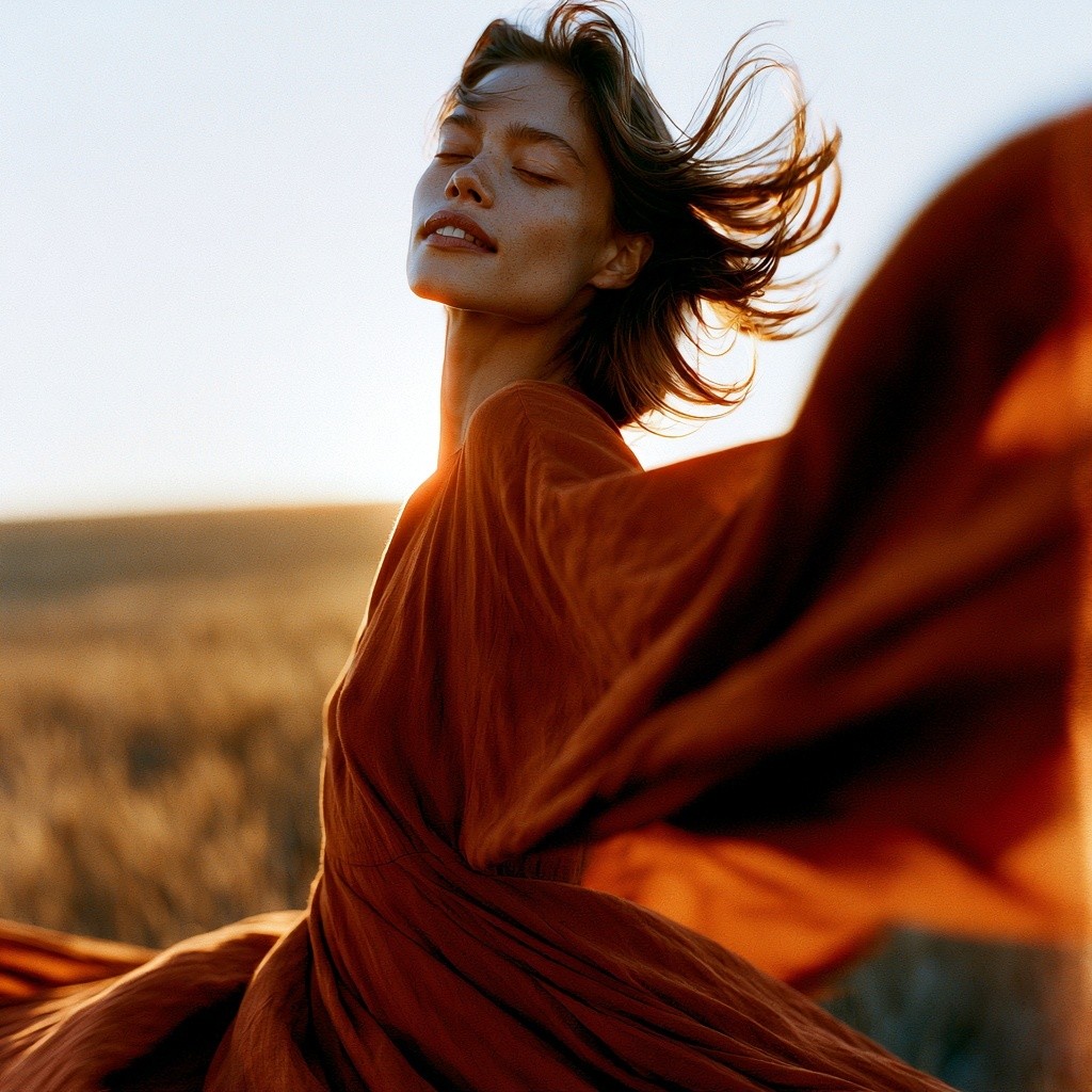 A woman mid-movement her body turning in a slow...