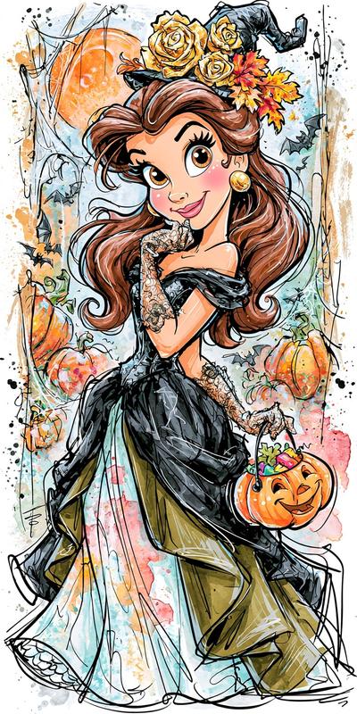 Belle inspired princess beautiful fairytale girl with long wavy...
