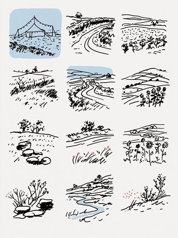 Square illustrated tiles Each tile is separated from its...