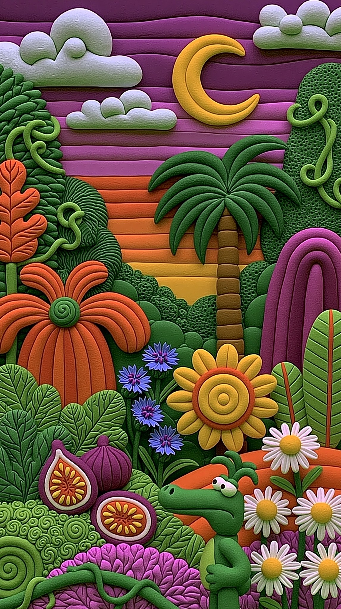 close shot jungle with palm trees unusual plants and...