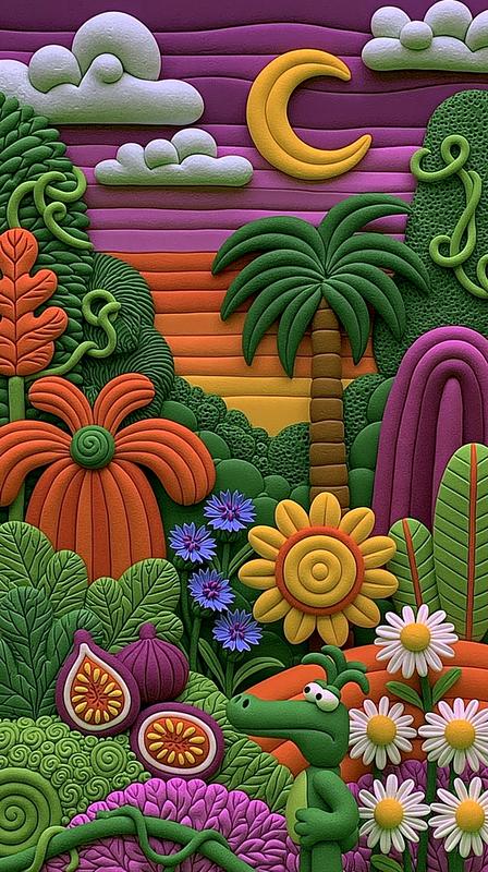 close shot jungle with palm trees unusual plants and...