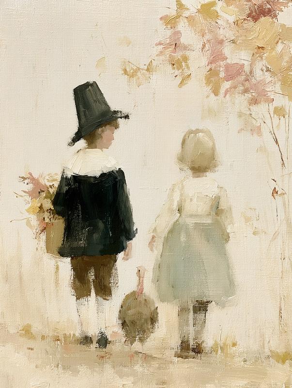 a vintage painting of a little boy and girl...