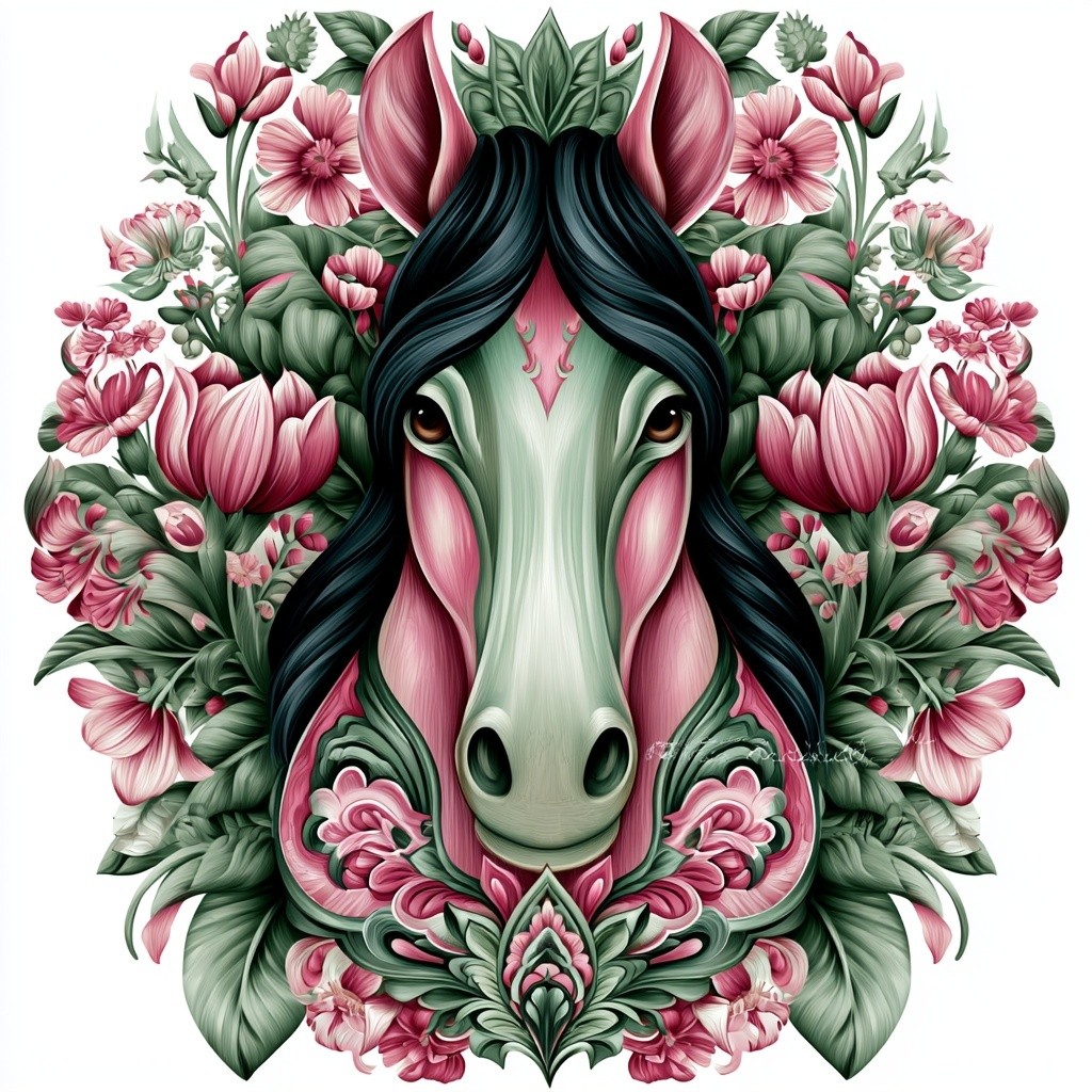 groovy retro illustration of a horse head surrounded by...