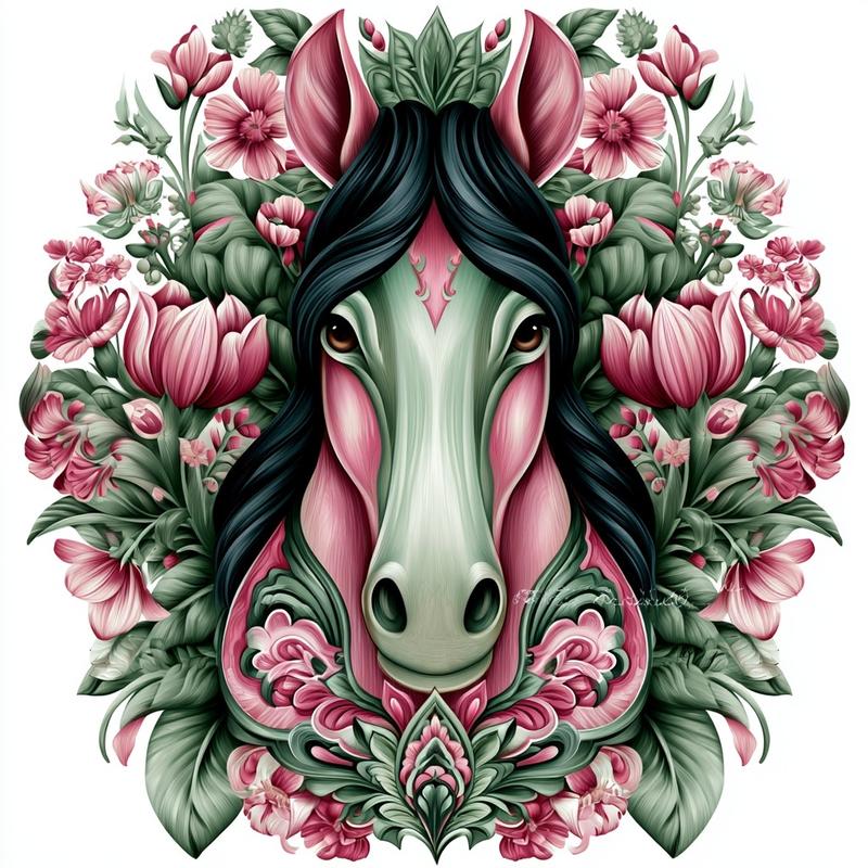 groovy retro illustration of a horse head surrounded by...