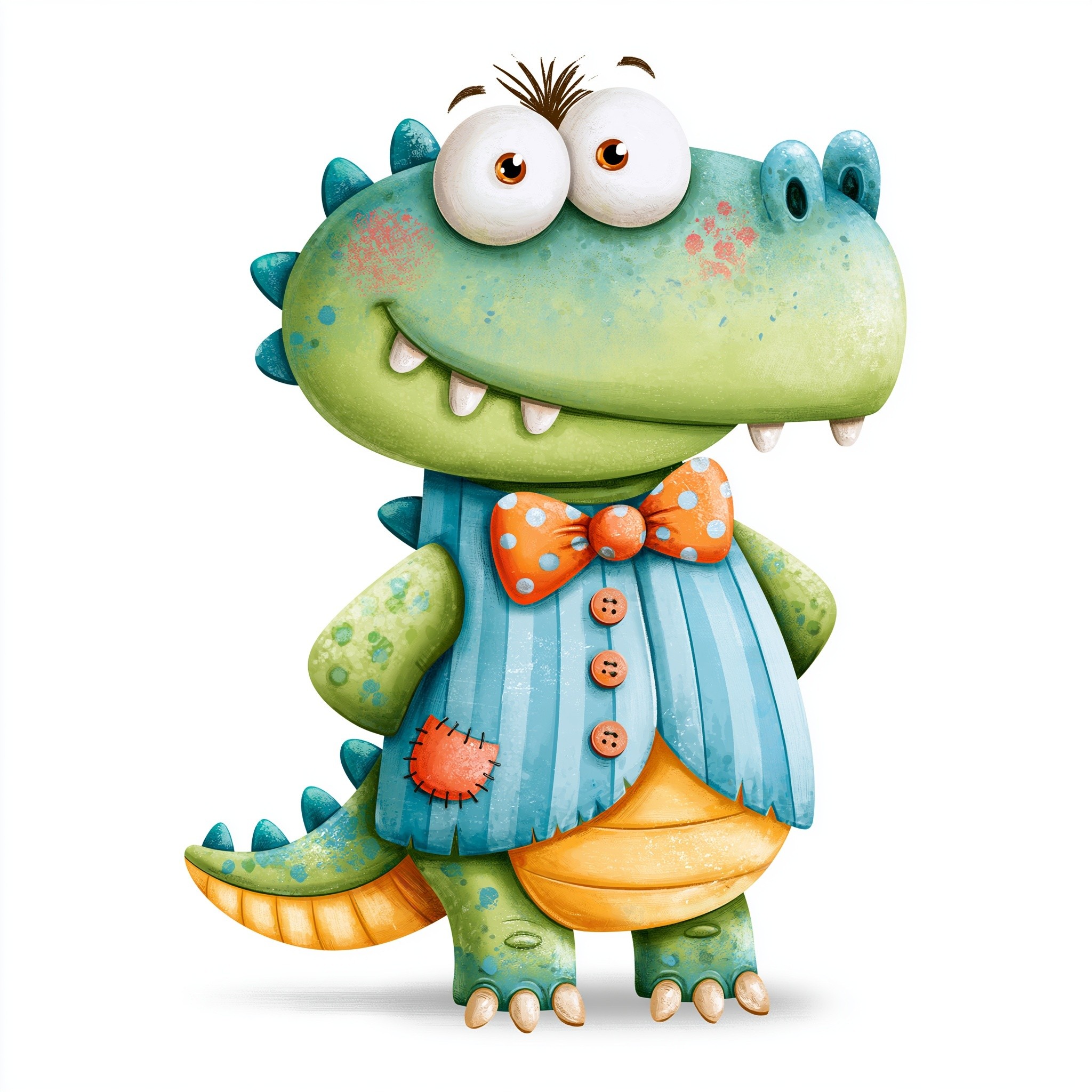 white background cute funny puffy dressed doodle dino cartoon...