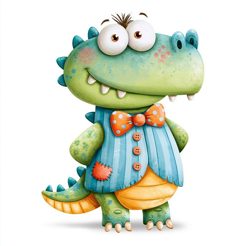 white background cute funny puffy dressed doodle dino cartoon...