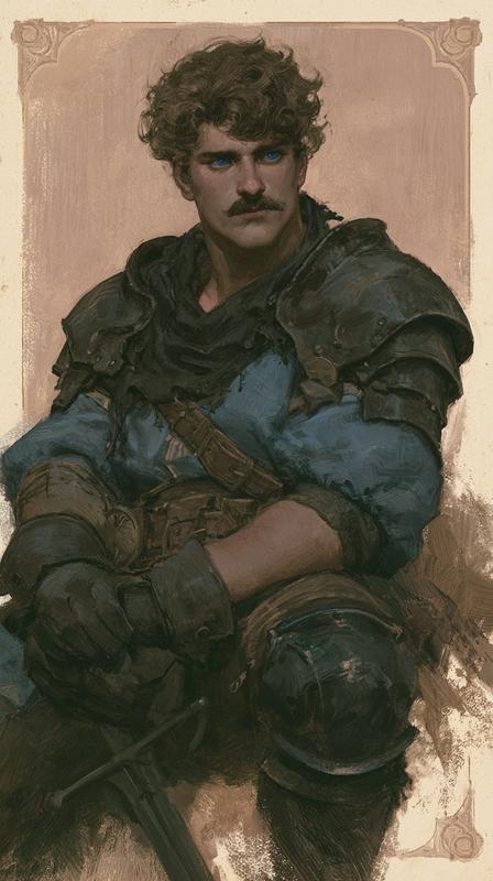 a digital painting of a man with curly brown...