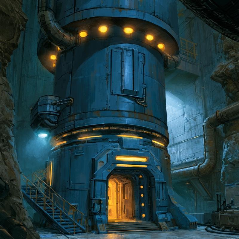 a large high-tech cylinder made out of a dark...