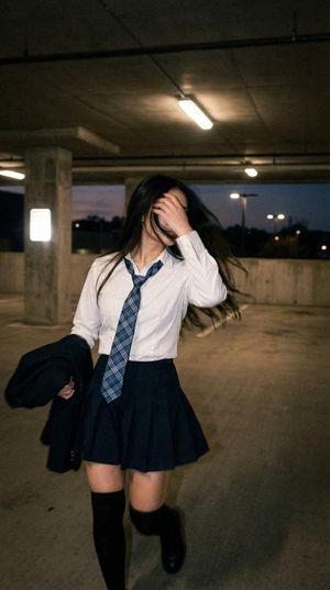 电影感女学生停车场摄影