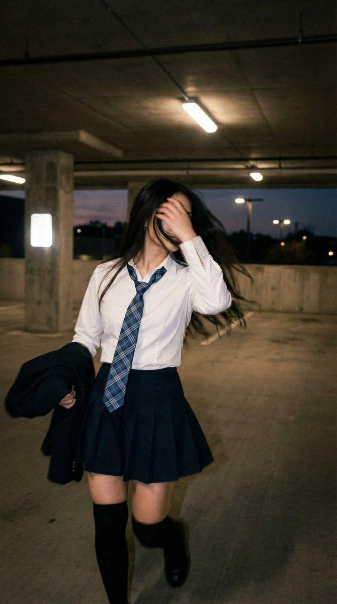 电影感女学生停车场摄影