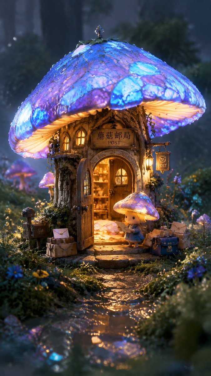 微缩蘑菇邮局场景
