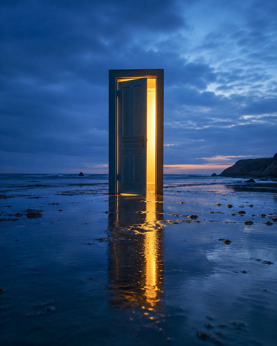 暮色海滩上的金色之门