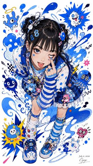 蓝色 Decora 风格动漫少女海报