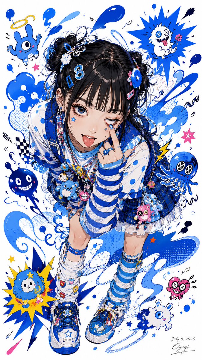 蓝色 Decora 风格动漫少女海报
