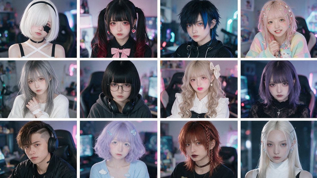 Cyber-Kawaii 网红肖像网格