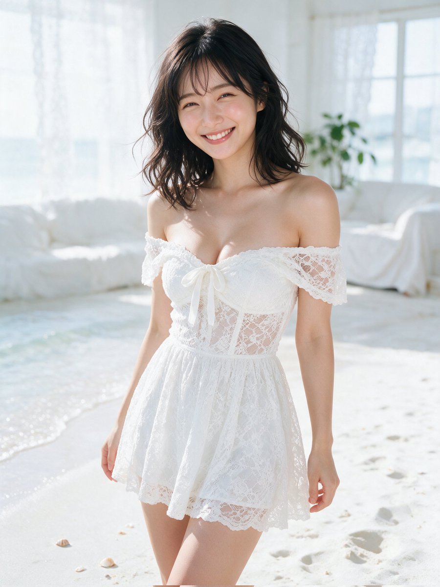 Sunlit White Lace Beach Portrait