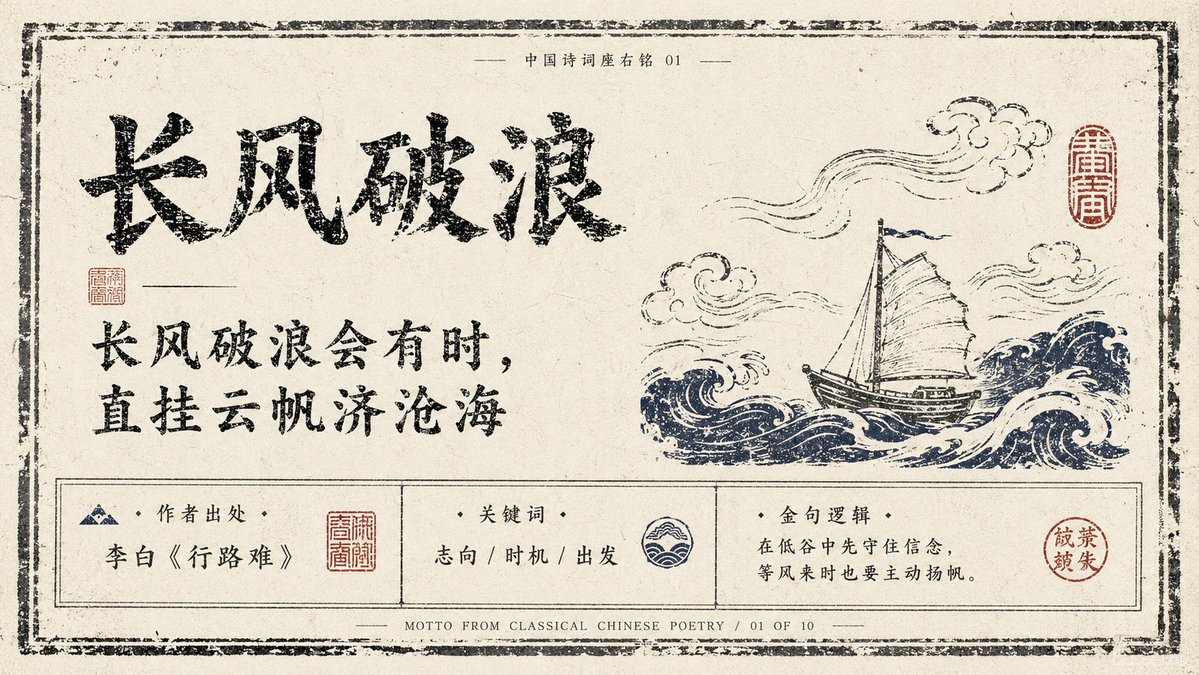 复古中国诗词座右铭海报