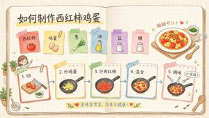 手绘风西红柿炒鸡蛋食谱信息图