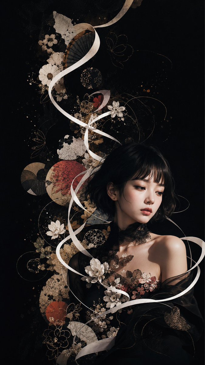 深色花卉日式时尚人像