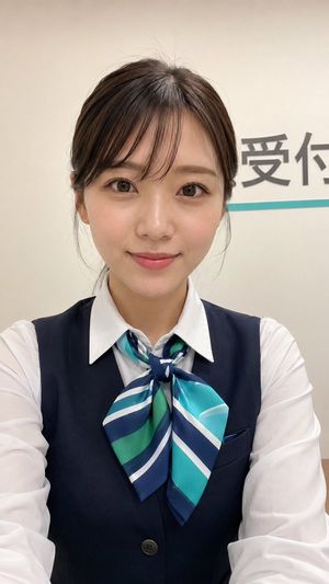 日本接待员智能手机自拍