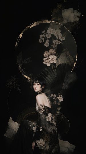 深色花卉和服肖像