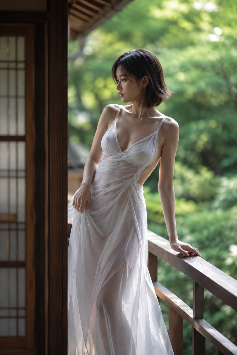 日式缘侧绿意人像