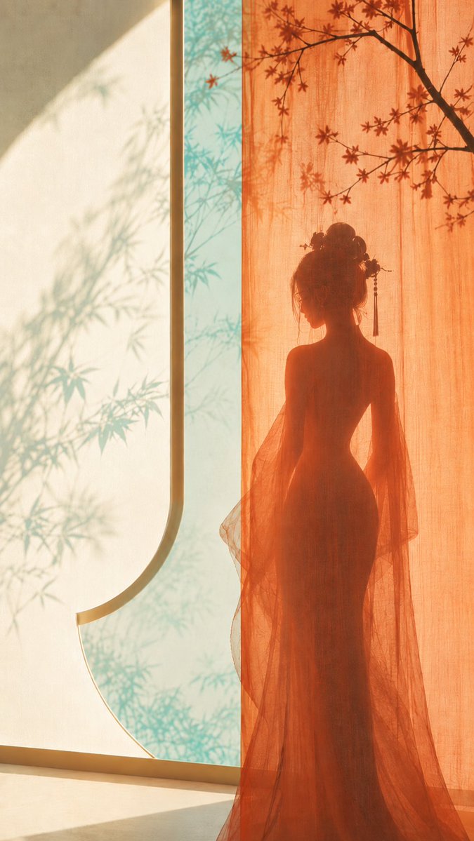 Vermilion Veil Zen Silhouette