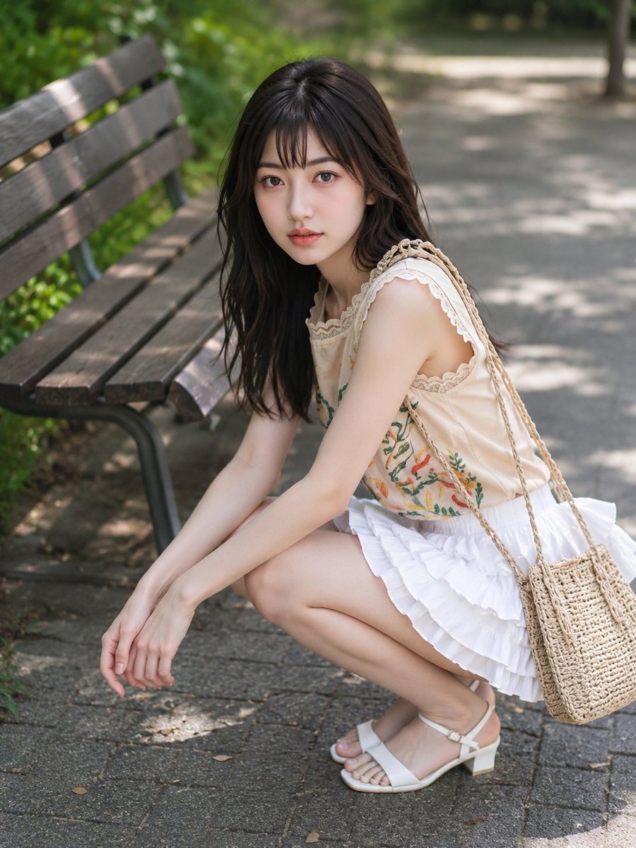 公园蹲姿肖像